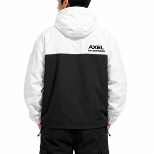 <b>Men</b> Windbreaker <b>Jacket</b> Black White Colorblock Lightweight Outerwear Hooded Zip <b>Jacket</b> Modern Sport Style <b>Utility</b> Pocket Design - Product Image 3