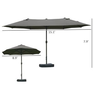 Ombrellone da Giardino Rettangolare 2,5m a Doppia Faccia Grigio Scuro in Poliestere con Base a Manovella Facile per Terrazza e Piscina - Product Image 3