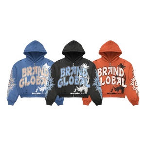 Y2K <b>Aesthetic</b> Distressed Fleece Customized Color Embroidered Zipper-Up Heavyweight Oversized Acid Wash Hip Hop Rhinestone USA - Product Image 1