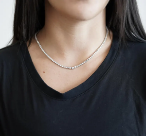 Women's Rhodium Plated Diamond <b>Choker</b> Necklace Round Brilliant Cut Prong Setting Classic Bead Chain Wedding Jewelry - Product Image 3