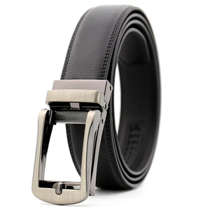 Black Cow Hide Leather Belt with Silver Rectangular Pin Buckle Formal Style Durable One Piece Molding - Product Image 1
