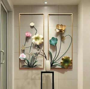 Contemporary Metal <b>Wall</b> Art Set Floral Design Gold Frame Handmade Decor for Home Decoration Large 33-40 Inch - Product Image 5