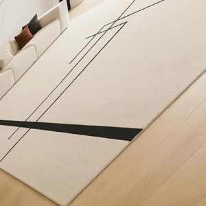 Minimalist Handtufted Wool Area <b>Rug</b> <b>Cream</b> & Black Geometric Line Modern Design Contemporary Living Room Carpet <b>Large</b> Custom <b>Rug</b> - Product Image 5