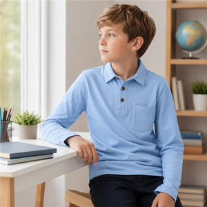 Polo à manches longues bleu clair pour garçons, en coton tricoté, uniforme scolaire, vêtements décontractés pour tous les jours, polos de golf pour enfants - Product Image 4