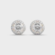 Boucles d'oreilles clous classiques en or 14 carats avec halo rond, diamant de laboratoire rond de 3 carats, qualité E VS1, certifié IGI, par Apricot Jewels - Product Image 5
