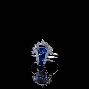 แหวนพลอยสีน้ำเงินรอยัลบลูทรงโลงศพ, แหวนเงินประดับพลอยสีน้ำเงิน, แหวนหมั้นดีไซน์พิเศษ, เครื่องประดับแฟชั่นหรูหราพลอยสีน้ำเงิน - Product Image 2
