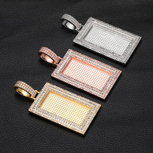 Sterling Silver Lab Grown Diamond Rectangle <b>Memory</b> Pendant Iced Out Photo Frame Picture Pendant Necklace Charm for Men Women - Product Image 3