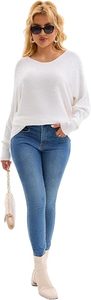 White Oversized Knit Sweater With <b>Sequined</b> Drop-Shoulder <b>Long</b> <b>Sleeve</b> O-Neck Autumn <b>Top</b> Women's Breathable Solid Design - Product Image 3