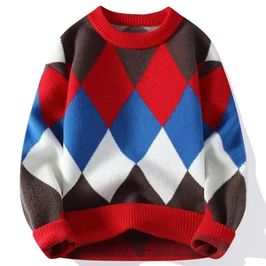 2026 Men's <b>Argyle</b> Knitted <b>Sweater</b> Full Sleeve Pullover Autumn Fashion 100% Acrylic Regular Fit O Neck Warm <b>Sweaters</b> - Product Image 4