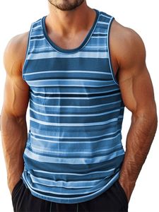 เสื้อกล้ามถักลายทางดิจิทัลแบบเรียบง่าย เป็นมิตรกับสิ่งแวดล้อม แฟชั่นผู้ชาย เสื้อแขนกุดลำลองสำหรับฤดูร้อน เสื้อกีฬา คอกลม - Product Image 3