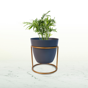 Juego de 2 Macetas de Metal Azul con Soportes de Hierro, Elegantes Macetas Elevadas para Decoración del Hogar Contemporáneo, Jardín Interior - Product Image 5