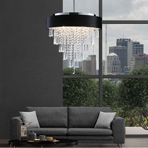Lampadario Moderno in Cristallo da 18 Pollici con 8 Luci G9, Altezza Regolabile, Paralume Nero in Velluto Imitazione Anti-Riflesso per Sala da Pranzo - Product Image 4