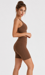 Sleeveless <b>Crop</b> <b>Top</b> Short Leggings Yoga 2 Piece Set Gym Fitness Short Length 2 Pcs Set Yoga Exercise Racerback & Shorts Set - Product Image 4
