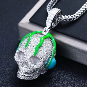 Pendentif Casque Audio Tête de Mort Moissanite Iced Out en Argent 925, Bijou de Luxe Hip Hop pour Fêtes et Événements - Product Image 1