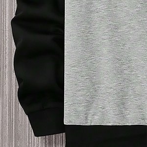 Sweat-shirt à capuche surdimensionné pour homme, gris et noir, manches longues, décontracté, pour l'automne, tricoté, coupe classique, couleur unie - Product Image 2