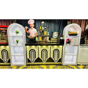 Comptoir de traiteur pour mariage en acier inoxydable avec éclairage LED intégré et étagères latérales - Product Image 1