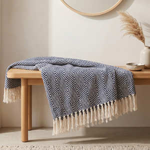 Recycled Cotton <b>Throw</b> with Small Grid Pattern and Fringe <b>for</b> Sofa Lounge <b>Chair</b> Bedroom and Warm Modern Interior Collections - Product Image 6