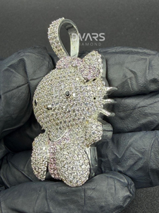 Pendentif personnalisé en argent 925, motif chaton 3D, entièrement serti de pierres, pour femme. - Product Image 3