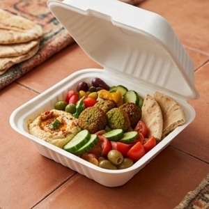 8 Inch Bagasse Clamshell Food <b>Container</b> Compostable Biodegradable Disposable Sugarcane Fiber <b>Takeaway</b> Box Home Use Restaurants - Product Image 6