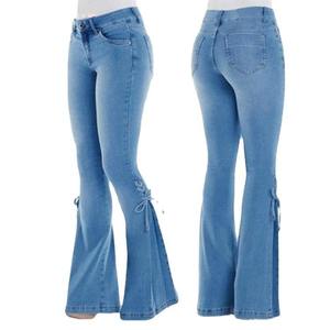 OEM 2026 Vente en gros Jeans évasés coupe ajustée pour femmes, Pantalons en denim à jambe large pour femmes, Jeans taille haute à pattes d'éléphant pour femmes - Product Image 5