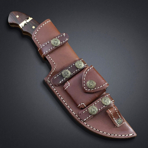 Cuchillo de Acero de Damasco con Mango de Madera, Borde Parcialmente Dentado, Hoja para Acampar al Aire Libre, 1 Pieza - Product Image 4
