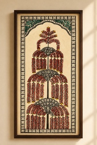 Cadre d'art mural traditionnel fait main |   Peinture florale ethnique pour la décoration de la maison |   Œuvre d'art encadrée en bois vintage - Product Image 2