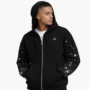 Sudadera con capucha y cremallera de algodón grueso con pedrería de colores, estilo urbano para hombre, personalización de marca, suministro al por mayor - Product Image 2