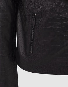 Chaqueta de Motociclista para Mujer, de Cuero Genuino con Grabado de Cocodrilo, Cuello Camisero, Manga Larga, Estilo Otoñal - Product Image 4