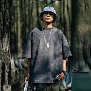 เสื้อยืดเปล่าขายส่ง เสื้อยืดผู้ชายสไตล์วินเทจแบบย้อมสีเอซิด ทรงโอเวอร์ไซส์ ผ้าคอตตอนหนา 230GSM สำหรับผู้ชาย - Product Image 2