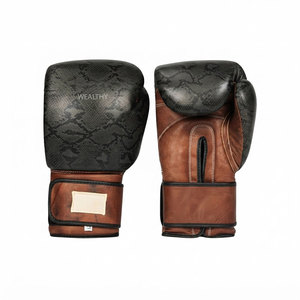 Leather Boxing <b>Gloves</b> Training Lightweight Soft Anti-Slip Brown <b>Black</b> Snake Print Durable Professional Customizable <b>Mesh</b> Lining - Product Image 5