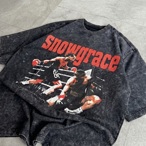 T-shirt à manches courtes pour homme Snowgrace, imprimé tie-dye noir surdimensionné, style streetwear, col rond, jersey en coton - Product Image 3