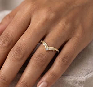 Vintage 14K Solid Gold Lab Grown Diamond V Shape Nesting <b>Ring</b> Curved Chevron Wedding Band <b>Wishbone</b> <b>Ring</b> Dainty Stacking <b>Ring</b> - Product Image 5