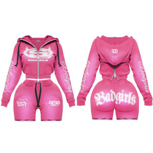 Conjunto Casual de Dos Piezas con Encaje Ligero, Diseño Personalizado, Calidad Premium, Transpirable, Ecológico, MOQ Bajo, Sudadera Corta con Capucha para Mujer - Product Image 3