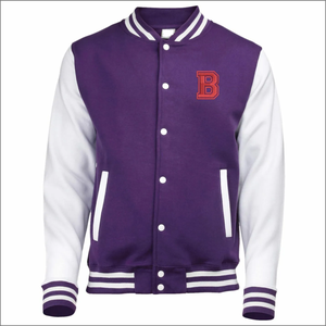 Men's Maroon Varsity <b>Jacket</b> With White Sleeves And Custom Text Front Preppy Style Autumn Wear - Product Image 3