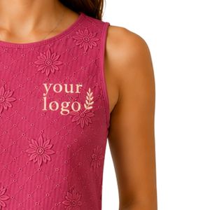 Top Corto Rosa Oscuro con Bordado Floral para Mujer, Chaleco de Verano sin Mangas de Algodón, Logotipo Personalizado, Moda Casual Urbana - Product Image 4