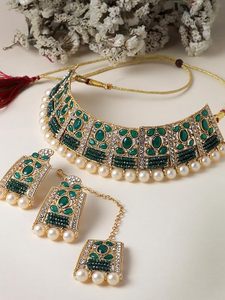 Gold Plated Alloy Necklace Earring Set Imitation Pearl Crystal Rhinestone Ethnic Wedding <b>Jewelry</b> Women's Fashion <b>Jewelry</b> Sets - Product Image 6
