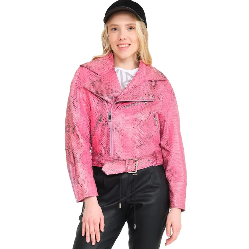 Latest fashion Embossed Python Leather Jacket Biker Motorcycle Ladies Streetwear Custom Made Comfortable Women Leather Jacket