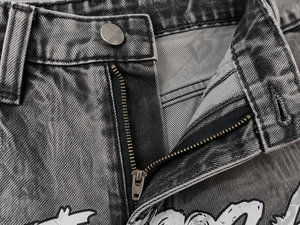 Meilleurs Jeans Droits Imprimés Effet Vieilli Taille Moyenne en Denim Délavé Style Streetwear pour Hommes - Product Image 5