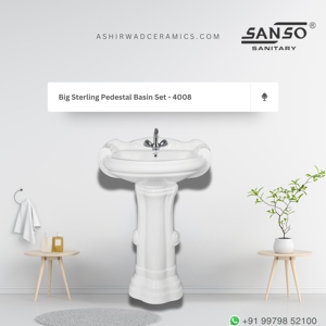 Grand lavabo sur pied en céramique Sterling, modèle 4008, vente chaude, approvisionnement direct usine, vente en gros, OEM, export Inde - Product Image 2