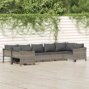 Ensemble de salon de jardin en rotin PE gris et acier thermolaqué pour 7 personnes, pour divertissements en plein air - Product Image 1