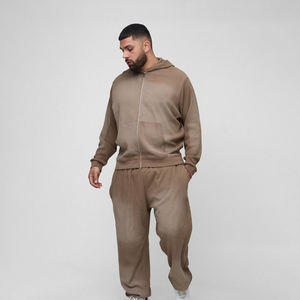Zavi Sports Custom Men's Acid Wash Tracksuit High <b>Waffle</b> Zipper Hoodie Solid Pattern Zipper Designed Tracksuits - Product Image 1