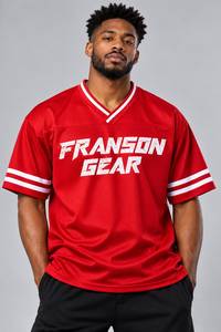 Maillot de baseball FRANSON GEAR personnalisé imprimé par sublimation 100 % polyester respirant, col en V, manches courtes, pour adulte, en maille, pour équipe, avec impression sur le devant - Product Image 2