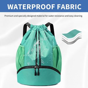 Canvas <b>Drawstring</b> <b>Backpack</b> Side Mesh Pockets Zippered Bottom Compartment 30-40L Model SB06 for Sports - Product Image 4