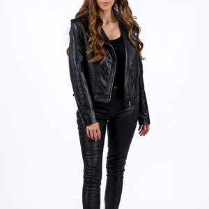 High Quality Windproof Waterproof <b>Women's</b> Leather <b>Jacket</b> Satin Customizable Logo Breathable Long Sleeve XL Size for Winter - Product Image 4