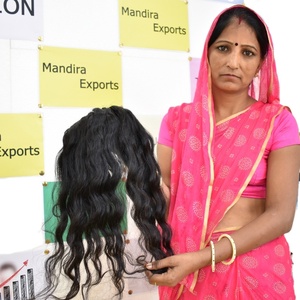 Extensiones de cabello humano indio con cutícula alineada, mechones de color natural ondulado 100% sin procesar - Product Image 1