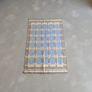 Tapis artisanal en laine moderne abstrait bleu tissé à la main, écologique, doux et durable pour salon, chambre et décoration intérieure - Product Image 6