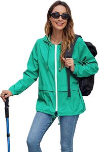 Chaqueta cortavientos con capucha, verde, impermeable, con cierre de cremallera, informal, para primavera, corte regular, de poliéster, para mujer - Product Image 4