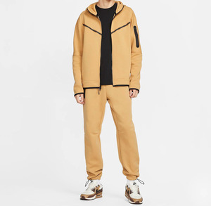 Ensemble de survêtement jaune moutarde à capuche pour homme, fermeture éclair intégrale, couleur unie, vêtements de sport décontractés, 100 % polyester, séchage rapide, respirant, pour le printemps - Product Image 1