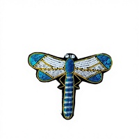 Broche/Patch de luxe en velours brodé bleu et blanc, motif libellule, design 3D en relief, fil métallique, couleurs personnalisées pour
