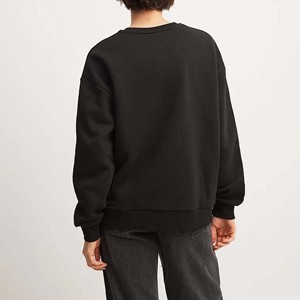 Sweat-shirt à capuche surdimensionné en coton noir brodé, grande taille, épaules tombantes, col rond, manches longues, couleur unie, automne, coupe classique - Product Image 4